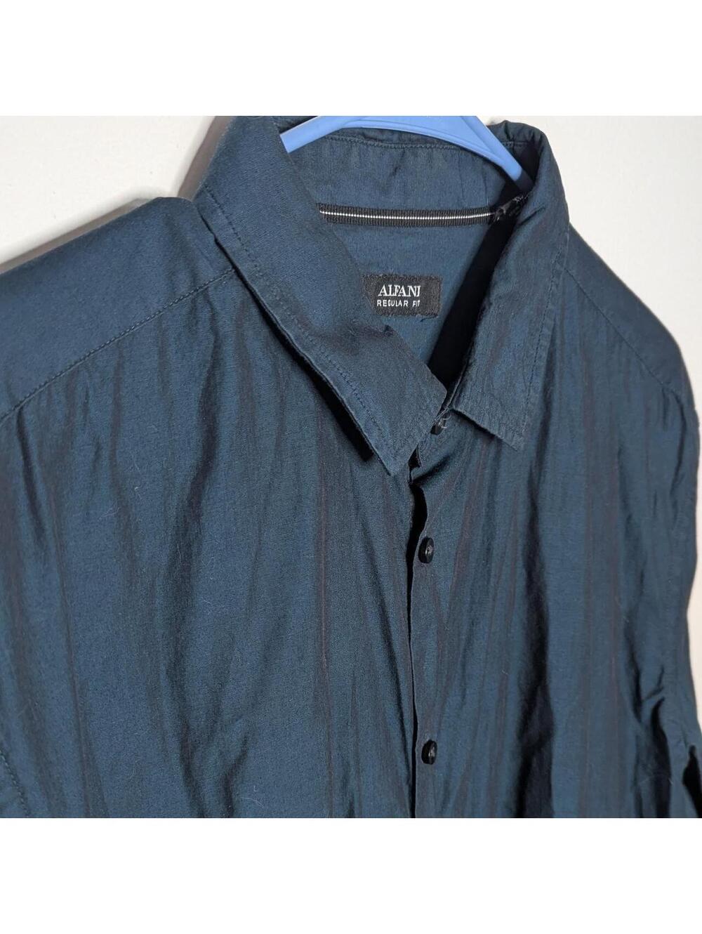 Alfani Men's Dark Blue Teal 100% Cotton Long Sleeve Button Up Shirt XL